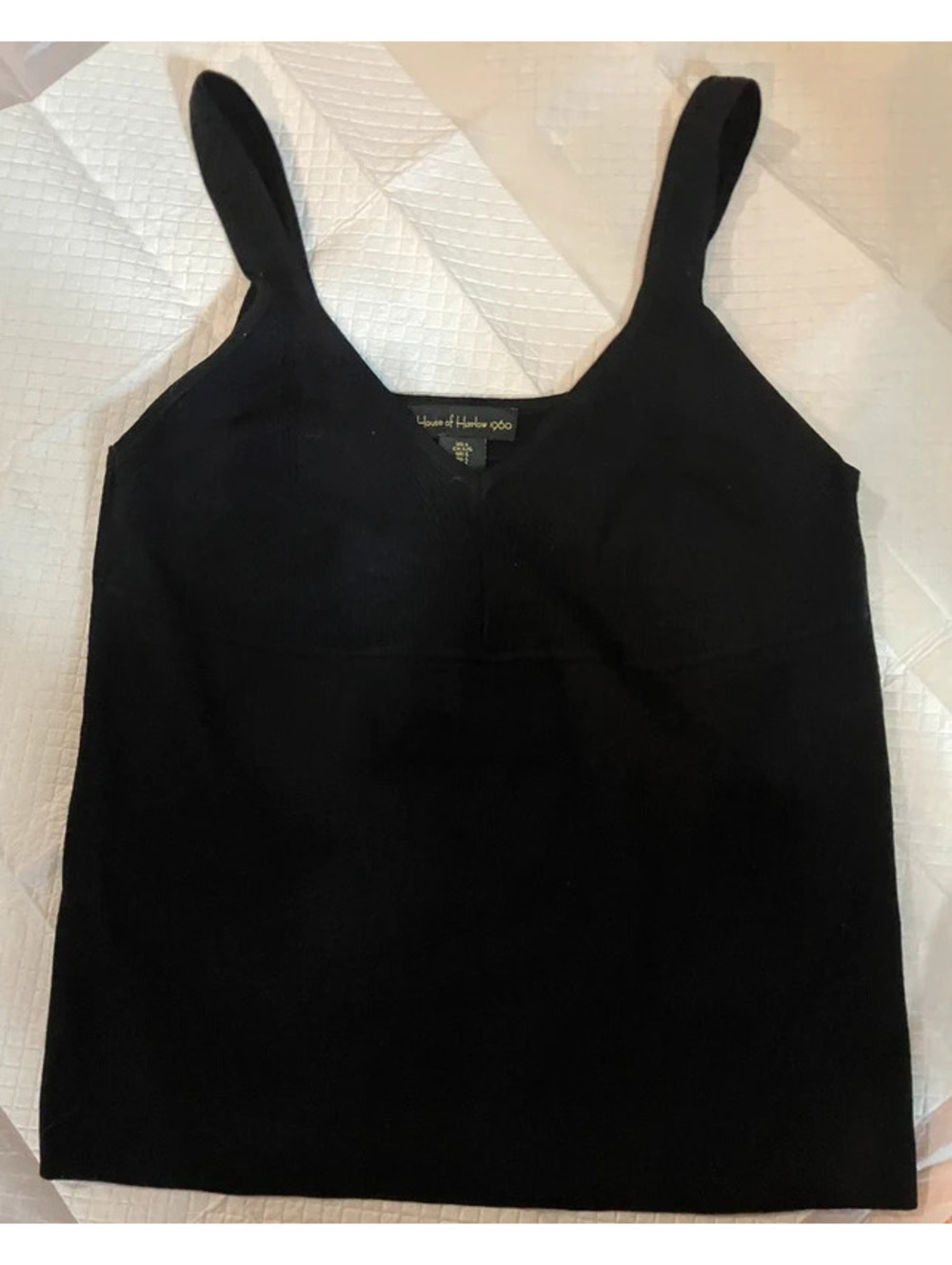 House of Harlow 1960 Black Knit Tank Top Sleeveless Scoop Neck Ribbed Wide Strap